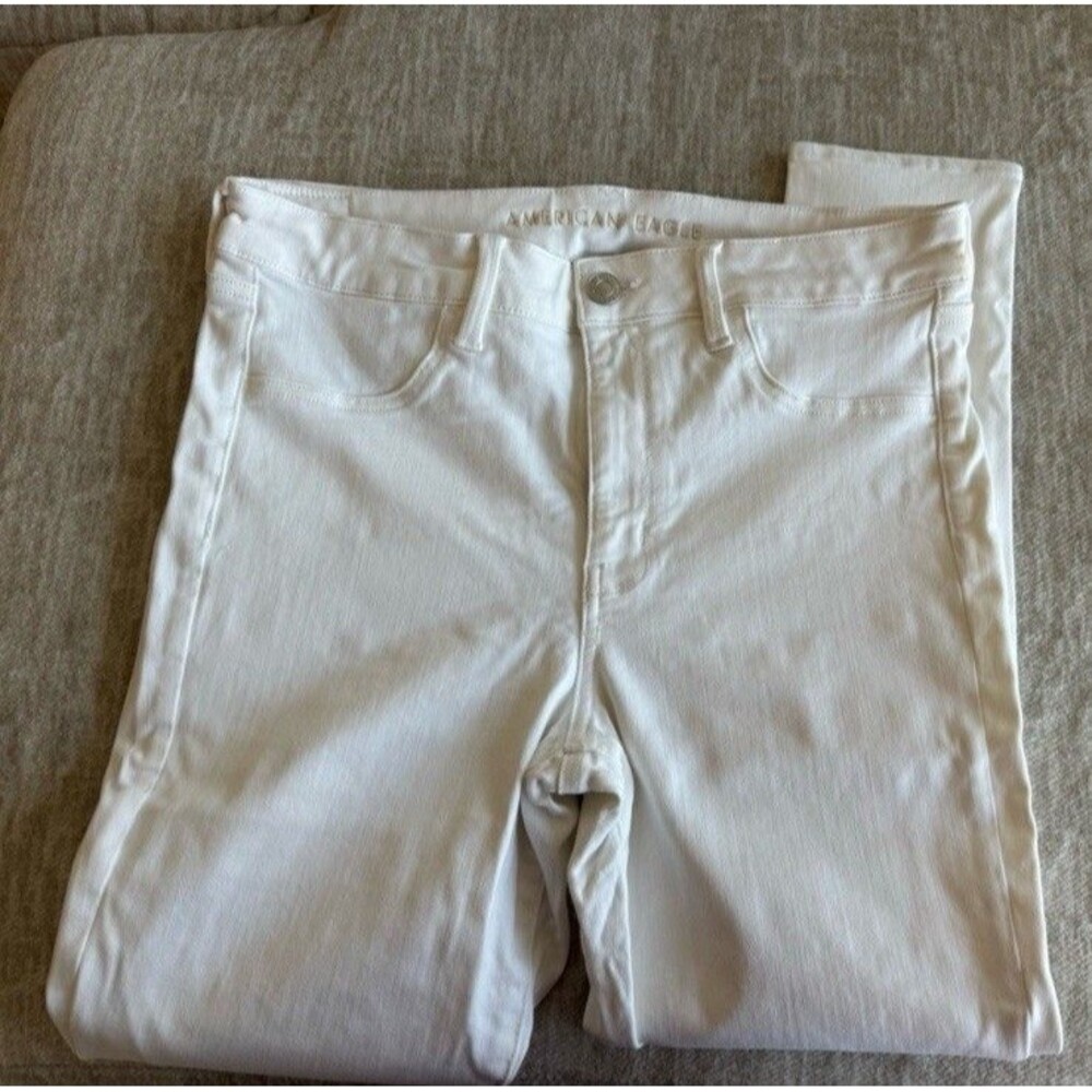 American Eagle Next Level Stretch Women's High Rise Skinny Jeans White 12 Short - Picture 3 of 6